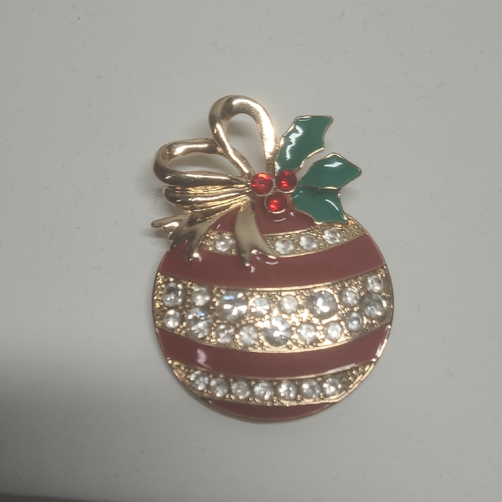 Gold and Red Holiday Brooch